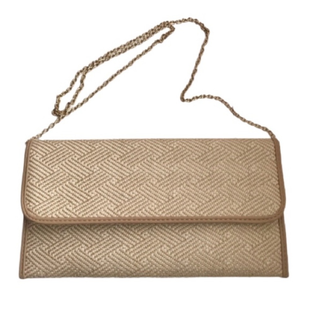 Natural raffia beige envelope clutch